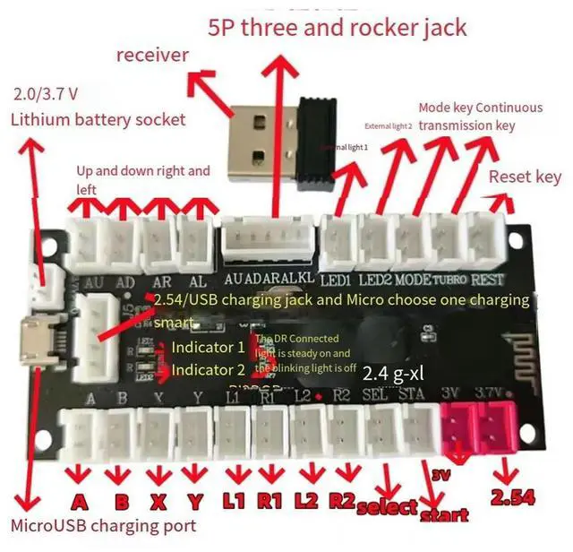 Alt view image 4 of 7 - 2.4G Wireless Zero Delay Joystick Encoder Arcade Game Controller Board Diy Kit Parts Support Wireless PC/PS3/Android-Elect