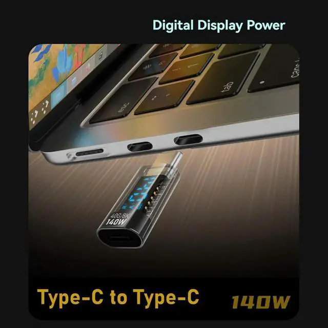 Main image of 3X USB C Adapter LED Wattage Display 140W 40Gbps USB C Extension PD3.1 Type C Connector Type C Power Meter Tester Black