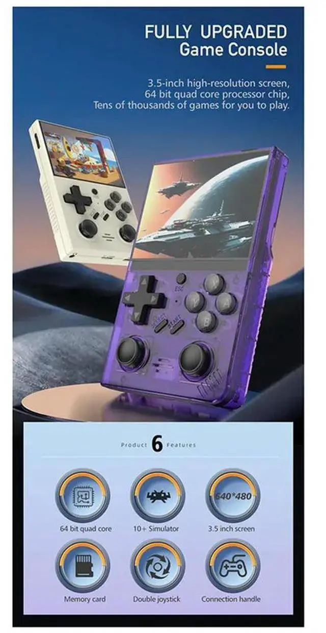 Main image of R35plus Retro Video Game Console 64G 30,000+ Games 3.5In IPS Screen Handheld Game Console Plastic Linux System For GBA PSP PS1,D