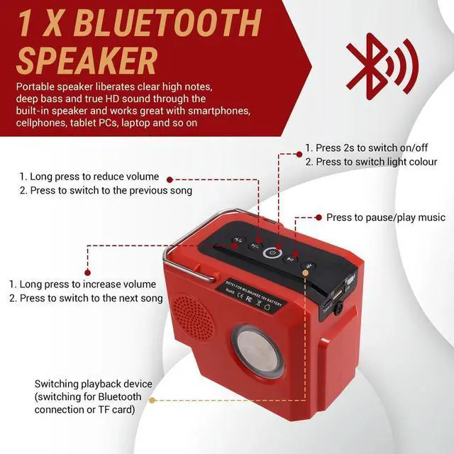 Alt view image 4 of 8 - Portable Bluetooth Speaker for Milwaukee M18 18V _L50A