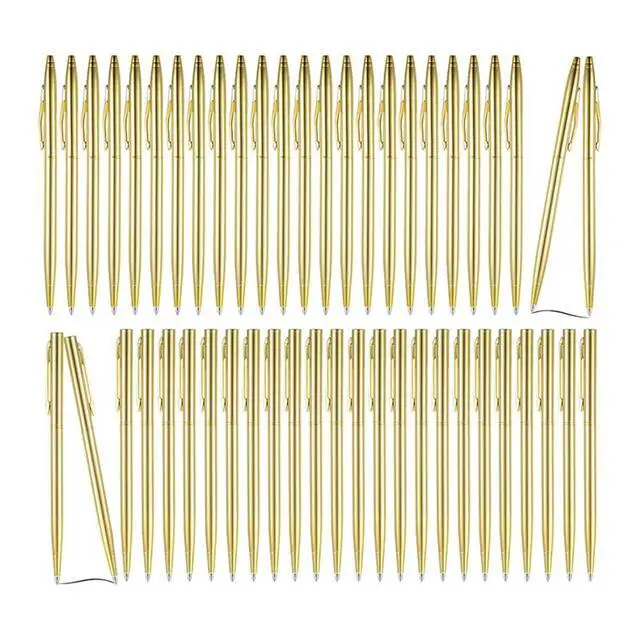Alt view image 4 of 8 - Retractable Gold llic Slim Ballpoint Pen Set, 50Pcs, For Wedding Favors & Home Office  Black Ink, 1.0Mm Tip