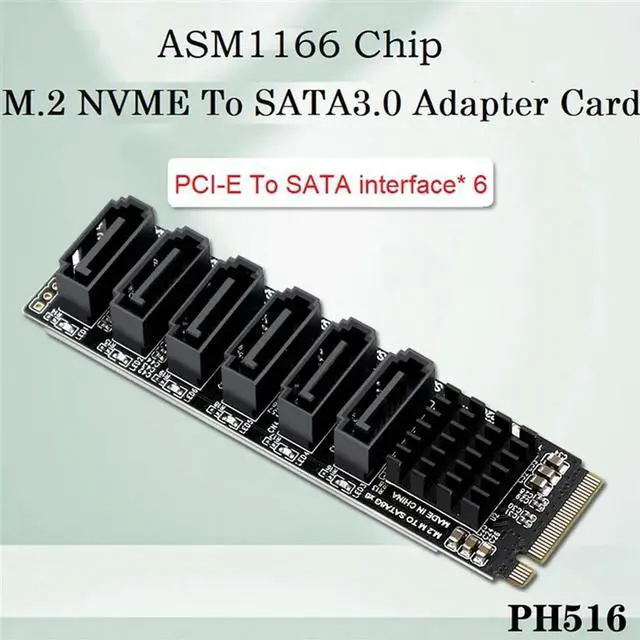 Alt view image 2 of 8 - 3X M.2 MKEY PCI-E Riser Card M.2 NVME To SATA3.0 PCIE To SATA 6Gpbsx6-Port Expansion Card ASM1166 Support PM Function