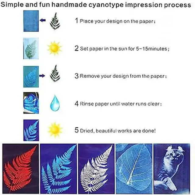Alt view image 4 of 6 - 90 Sheets Sun Print Paper Kits Cyanotype Paper Kit A4 Nature Printing Solar For Kids Adults DIY Art Crafts Project