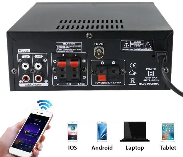 Alt view image 7 of 7 - 2CH Amplificador 2x60W Bluetooth-Compatible5.0 Stereo Hifi Amplifier USB Memory Card Aux MP3 & FM Radio for Car Speaker