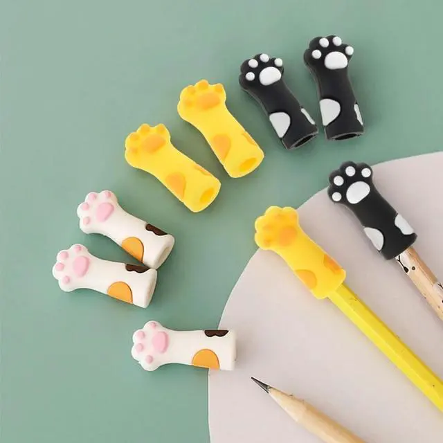 Alt view image 2 of 4 - 3Pieces Cute Cat Paw Pencil Topper Cartoon Pencil Topper Anti-Chewing Silicone Pencil Cap for Kid Student Class Reward