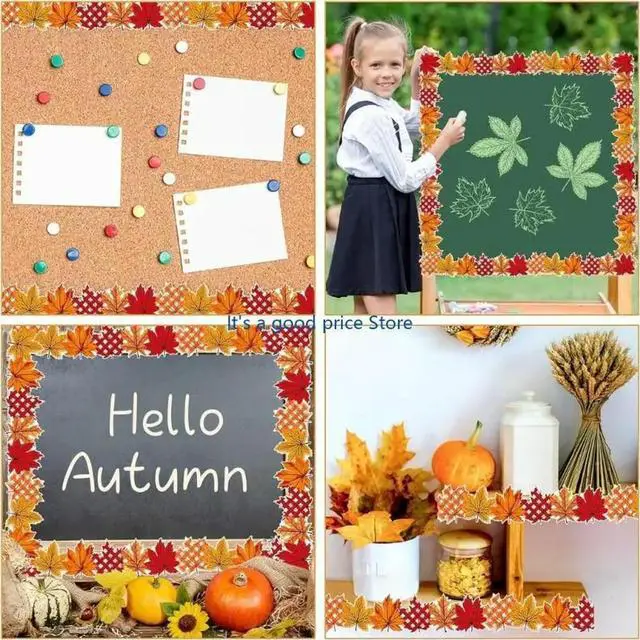 Alt view image 3 of 4 - Bulletin Board Border 32.8ft Thanksgiving Leaf Border Trim Wall Sticker for Classroom Whiteboards Chalkboard Decoration