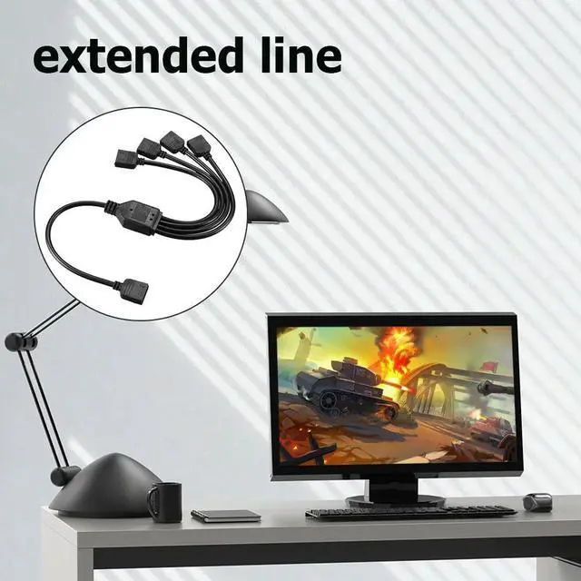 Alt view image 3 of 7 - 1 to 4 Extension Cable 5V Computer Motherboard Extension Cord with Plug-in Function for LED Strip