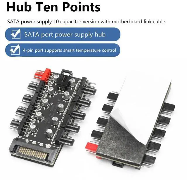 Alt view image 3 of 7 - Motherboard 1 to 10pin Fan 4 Pin PWM Fan HUB Splitter Extension Power Supply Socket PC Speed Controller Adapter Converter
