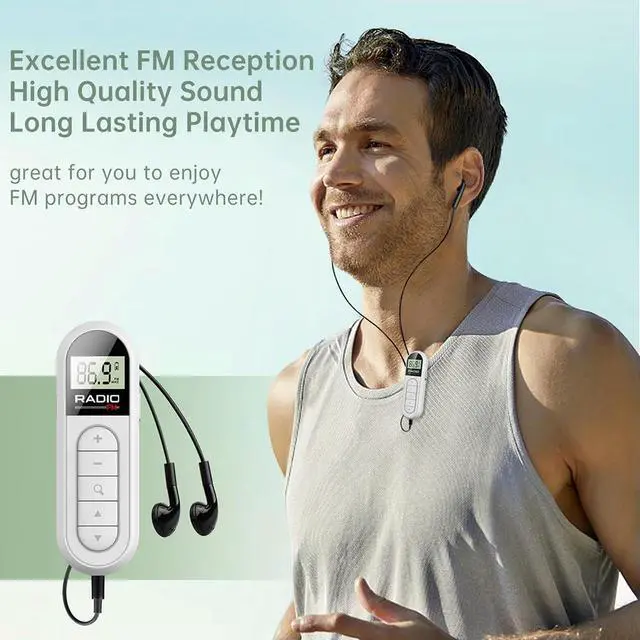 Alt view image 3 of 4 - FM Radio Backlight LCD Display Mini Pocket Clip Radio with 3.5mm Headphones Personal Walkman Radio 76-108MHZ for Walking Jogging