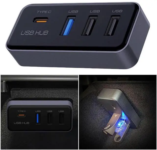 Alt view image 7 of 7 - 4 Ports Glove Box USB Hub Docking Station USB Adapter for Tesla Model 3 Model Y Car Accessories
