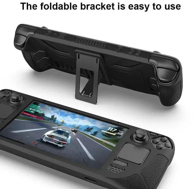 Alt view image 7 of 8 - Silicone Console Protector Anti Slip Soft Shell Game Console Cover with Foldable Bracket Replacement Accessories for Steam Deck