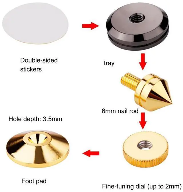 Alt view image 4 of 7 - 4pcs Copper Speaker Spikes Stand CD Subwoofer Amplifier Turntable Isolation Feet