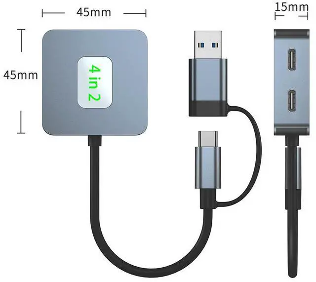 Alt view image 4 of 4 - USB 3.2 Hub 4 in 1 USB C Hub Aluminium Alloy Case USB C Dock 2*USB3.2+2*USB-C3.2 Docking Station Type C HUB Computer Accessories
