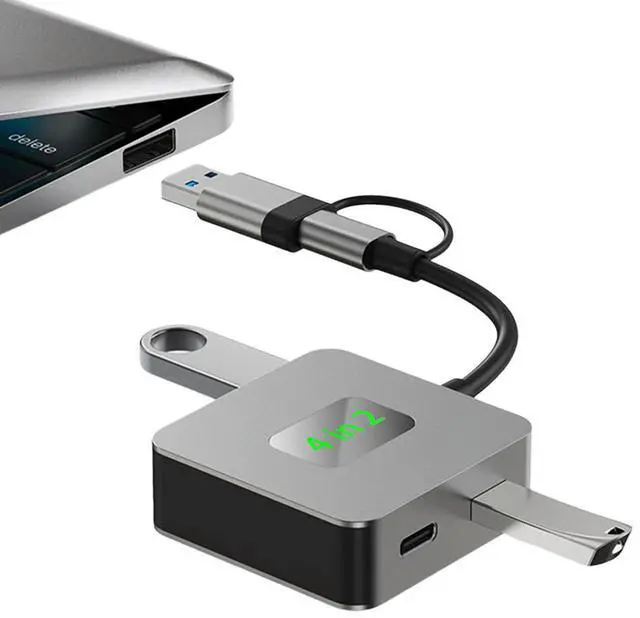 Alt view image 2 of 4 - USB 3.2 Hub 4 in 1 USB C Hub Aluminium Alloy Case USB C Dock 2*USB3.2+2*USB-C3.2 Docking Station Type C HUB Computer Accessories