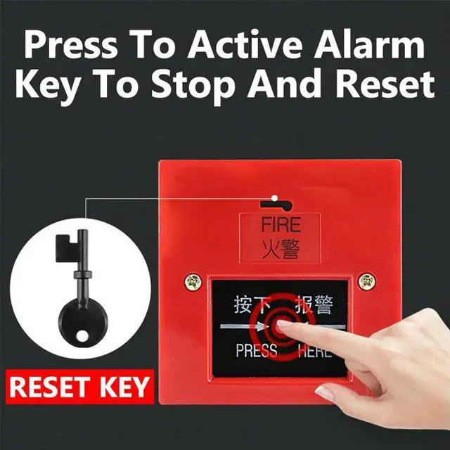Alt view image 4 of 7 - 4 Inch l Fire Control AC 220V Manual Call Point Fire Alarm Resettable Pull Station Internal Strike Type Electric Bell 100db