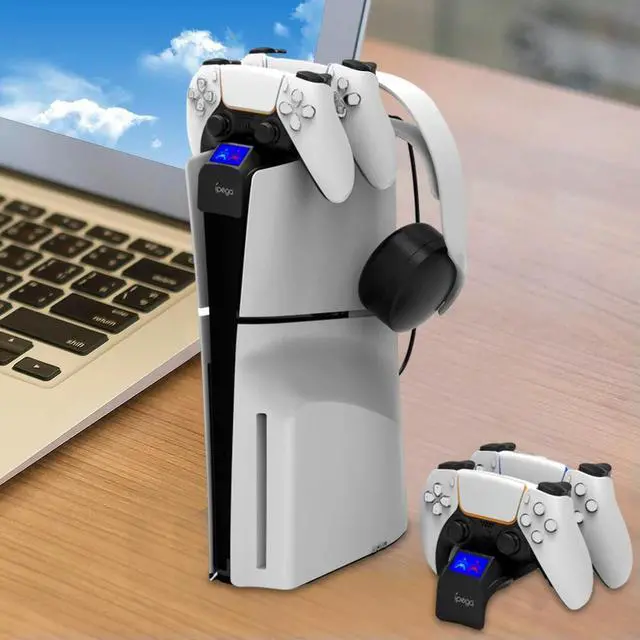Alt view image 3 of 7 - For PS5 Slim Dual Controller Charging Dock Controller Charger Dock Station with LED Light Controller Charger Replacement