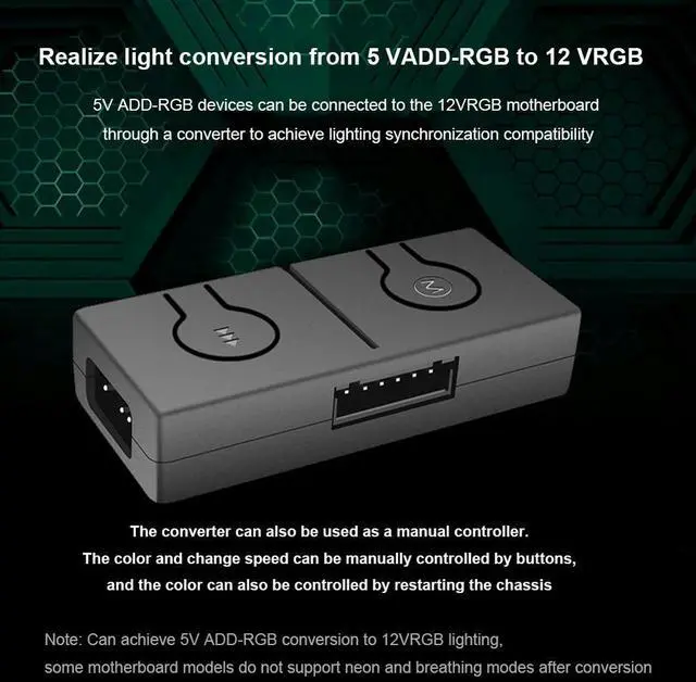 Main image of 5V To 12V RGB Transfer Hub with 3-Way Splitter 5V ARGB To 12V RGB Converter Sync with Motherboard Built-in 50 Color Modes