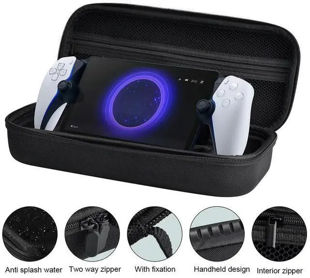 Alt view image 3 of 7 - Hard Carrying Case Shockproof Hard Shell Case with Mesh Pocket Portable Bag Splashproof Stand Design for PS5 Portal