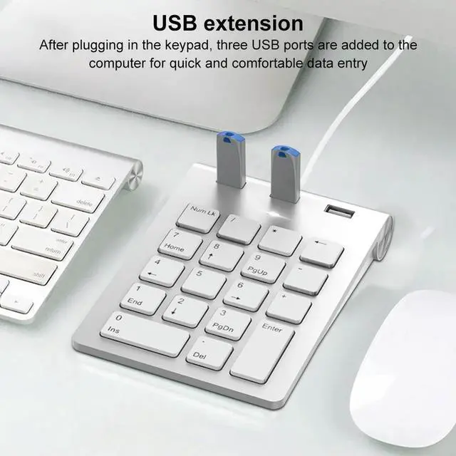 Alt view image 3 of 6 - USB & Type C Wired Number Keypad with 3 USB2.0 Port Hub 18 Keys Keyboard External Keypad for Laptop Computer Desk PC