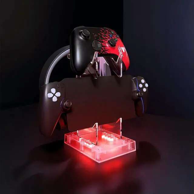 Alt view image 3 of 7 - RGB Game Console Controller Bracket Transparent Gamepad Controller Stand Controller Holder Headset Stand for PS5 Portal/PS5/Xbox