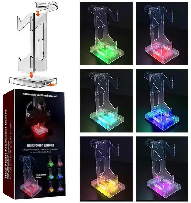Alt view image 2 of 7 - RGB Game Console Controller Bracket Transparent Gamepad Controller Stand Controller Holder Headset Stand for PS5 Portal/PS5/Xbox