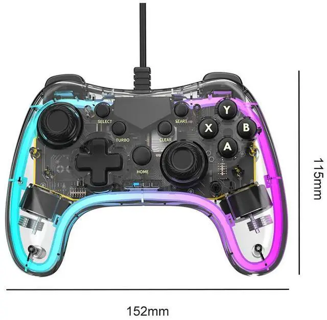 Alt view image 2 of 7 - RGB Game Controller Anti-wear Rocker Transparent Wired Games Handle Gaming Accessories Wired Gamepad Controller for PS Switch
