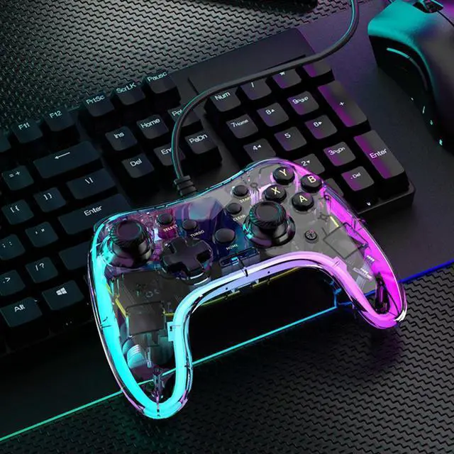 Alt view image 3 of 7 - RGB Game Controller Anti-wear Rocker Transparent Wired Games Handle Gaming Accessories Wired Gamepad Controller for PS Switch