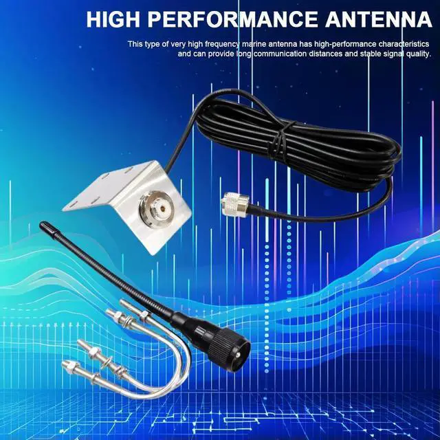 Alt view image 2 of 8 - 156-163Mhz VHF Marine Antenna with 5M/16.4ft RG-58 Cable Rubber Waterproof Mast Aerial L Shape Bracket Boat Antenna for Boat