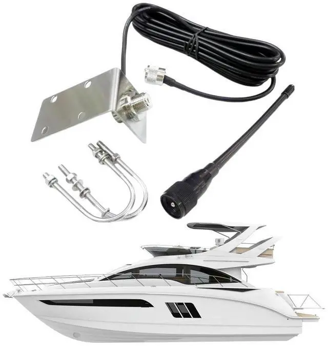 Alt view image 3 of 8 - 156-163Mhz VHF Marine Antenna with 5M/16.4ft RG-58 Cable Rubber Waterproof Mast Aerial L Shape Bracket Boat Antenna for Boat