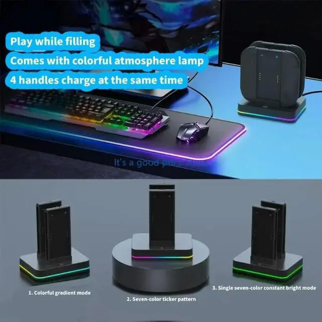 Alt view image 4 of 7 - 4 in 1 Charging Dock Station for NS2 Small Controllers ligent Protections Feature Ambient Lighting Design