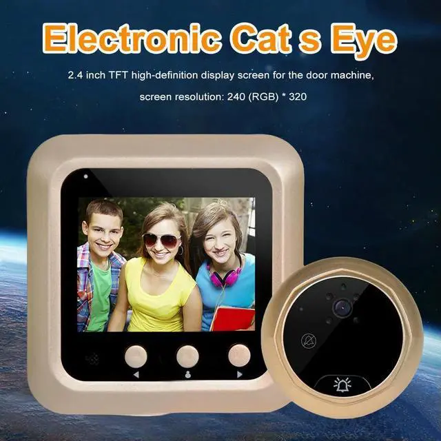 Alt view image 4 of 4 - Video Cat Eye IP55 Outdoor Cat Eye Visual Doorbell 2.4 Inch Infrared Night Vision Electronic Door Mirror Home