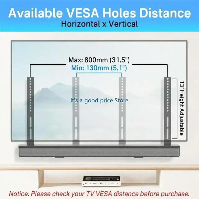 Alt view image 2 of 8 - Heavy Duty Soundbar Mount for TV Mount Height Adjustable Sound Bar Mount