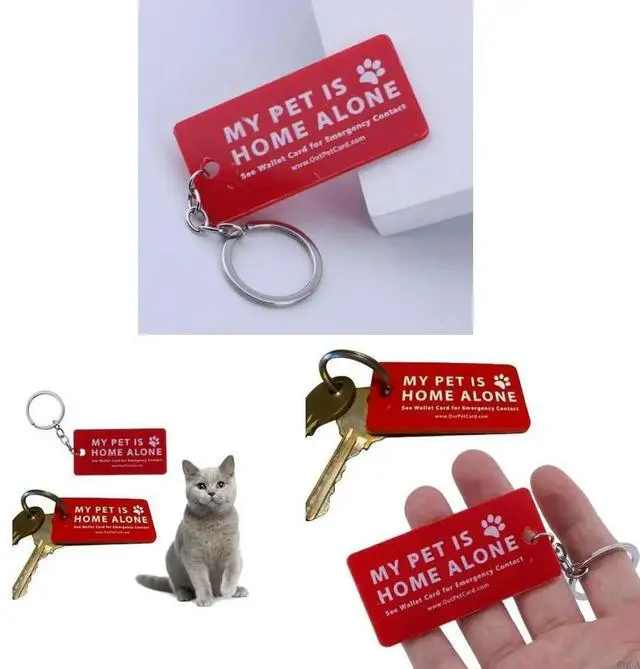 Alt view image 5 of 7 - My Pets are Home Alone Alert Keychain Emergency Contact Wallet Card Folded Pet Emergency Wallet