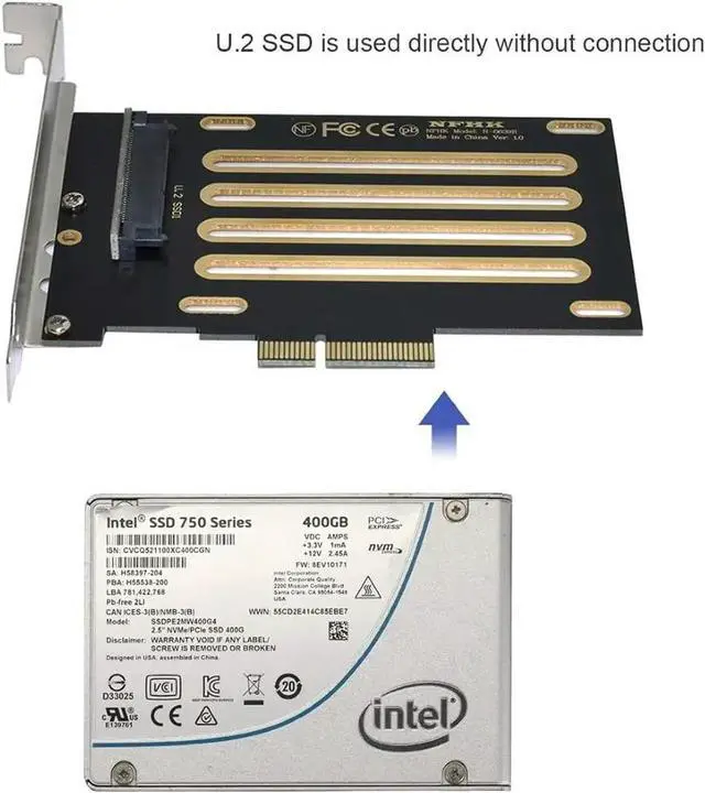 Alt view image 6 of 7 - U.2 U2 Kit SFF-8639 to PCI-E 3.0 x4 Lane Host Adapter for Motherboard & 750 NVMe PCIe SSD