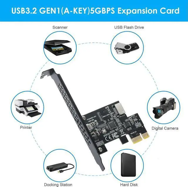 Alt view image 4 of 7 - JoniSerl PCI-E 1X to USB 3.2 GEN1 5Gbps Type-E A-Key Expansion Card,Front Panel Type-C Interface for Desktop PC(ASM1042A)