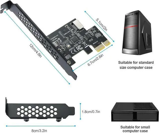 Alt view image 2 of 7 - JoniSerl PCI-E 1X to USB 3.2 GEN1 5Gbps Type-E A-Key Expansion Card,Front Panel Type-C Interface for Desktop PC(ASM1042A)