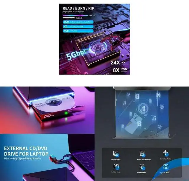 Main image of External Disc Drive Reader USB3.0 Type C Disc Player Burning Reading Device