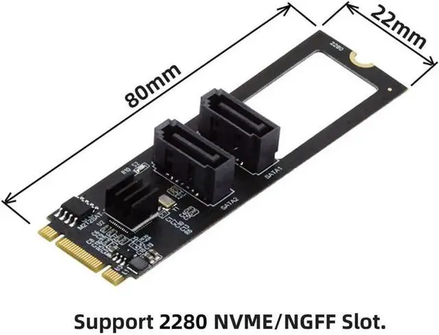 Alt view image 3 of 4 - JoniSerl Vertical JMB582 2280 NGFF Key B+M PCI Express to SATA 3.0 6Gbps Dual Ports Adapter Converter Hard Drive Extension Card