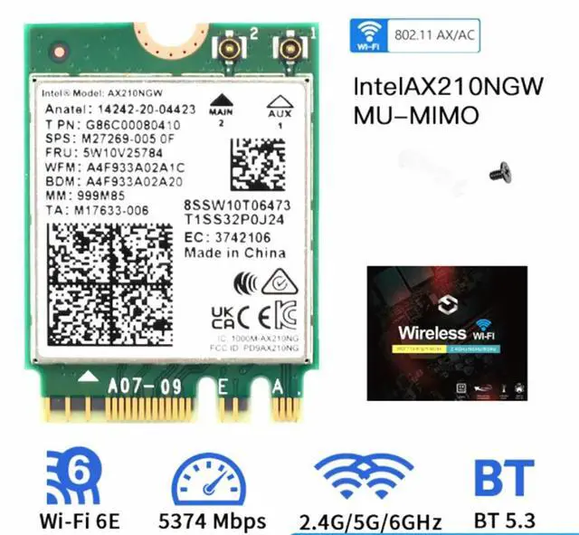 Alt view image 3 of 4 - 6E Card M.2 AX210 Bluetooth 5.4 Tri-Band Laptop M.2 Network Card