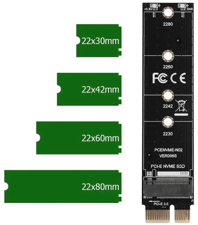 Alt view image 3 of 4 - NVME Adapter Card M.2 to PCI-E3.0 1x Extension Key Converter Card