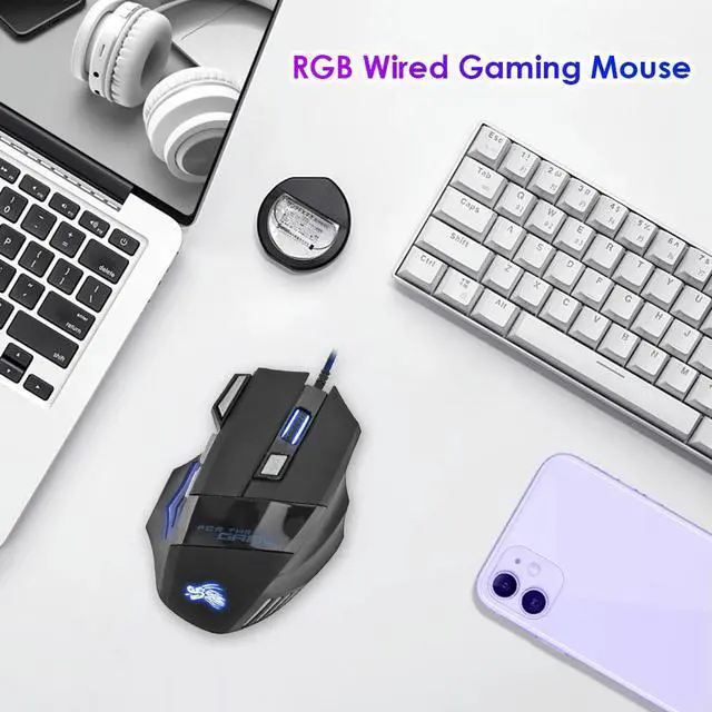 Alt view image 4 of 4 - PC Gamer Mouse 7-Color Backlit DPI Adjustable Wired Optical Computer Gaming Mice Laptop Desktop Professional Computer Mouse