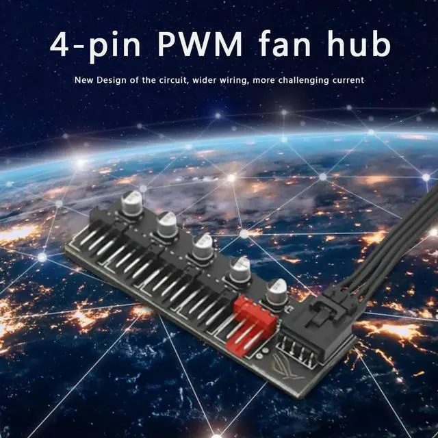 Alt view image 4 of 4 - 5 Port PC Fan Hub Splitter Speed Controller Adapter for 4 Pin PWM Cooling Fan