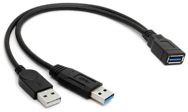 Alt view image 2 of 4 - Extra Power Data Y Extension Cable USB 3.0 Female to Dual USB Type A Male Black Power Data Splitter Extension Cable