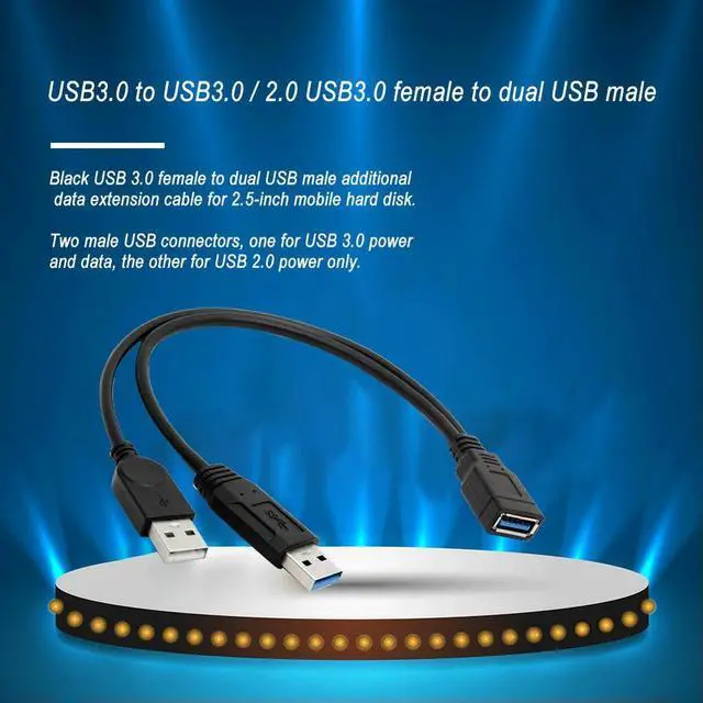 Alt view image 4 of 4 - Extra Power Data Y Extension Cable USB 3.0 Female to Dual USB Type A Male Black Power Data Splitter Extension Cable