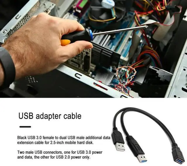 Alt view image 3 of 4 - Extra Power Data Y Extension Cable USB 3.0 Female to Dual USB Type A Male Black Power Data Splitter Extension Cable