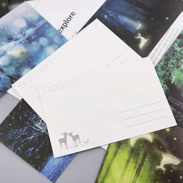 Alt view image 2 of 4 - 30pcs Vintage Luminous Postcard Glow Dark Forest Streamer Animal Greeting Post Card Greeting Cards Envelope DIY Decoration Cards