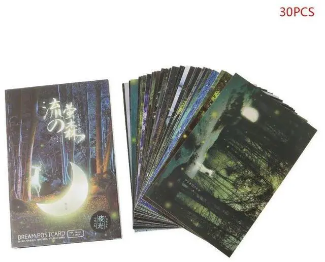 Main image of 30pcs Vintage Luminous Postcard Glow Dark Forest Streamer Animal Greeting Post Card Greeting Cards Envelope DIY Decoration Cards