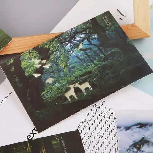 Alt view image 4 of 4 - 30pcs Vintage Luminous Postcard Glow Dark Forest Streamer Animal Greeting Post Card Greeting Cards Envelope DIY Decoration Cards