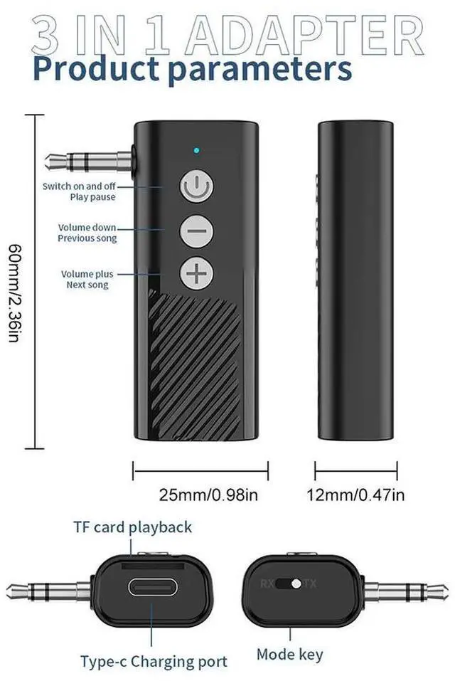 Alt view image 4 of 4 - 2 in 1 Wireless Audio Adapter 3.5mm AUX Bluetooth-Compatible 5.3 Audio Adapter Transmitter Receiver for Car Audio Music Headset