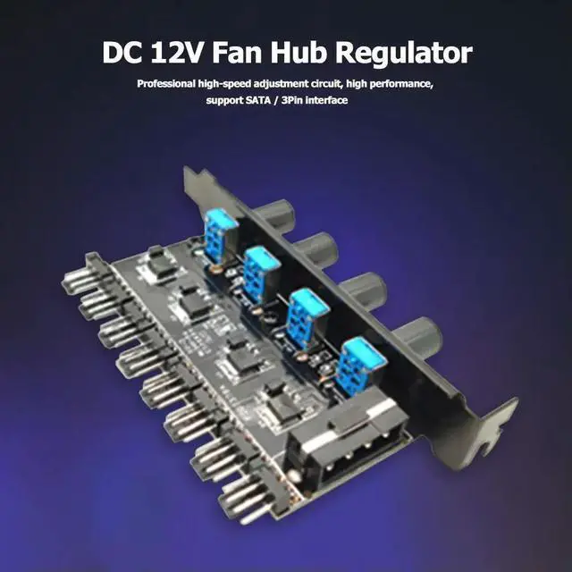 Alt view image 2 of 4 - PCI Bracket 12V Fan Control Power Supply Extension Cable Splitter Adapter Controller 8 CH 4 Knobs PC Fan Speed Controller